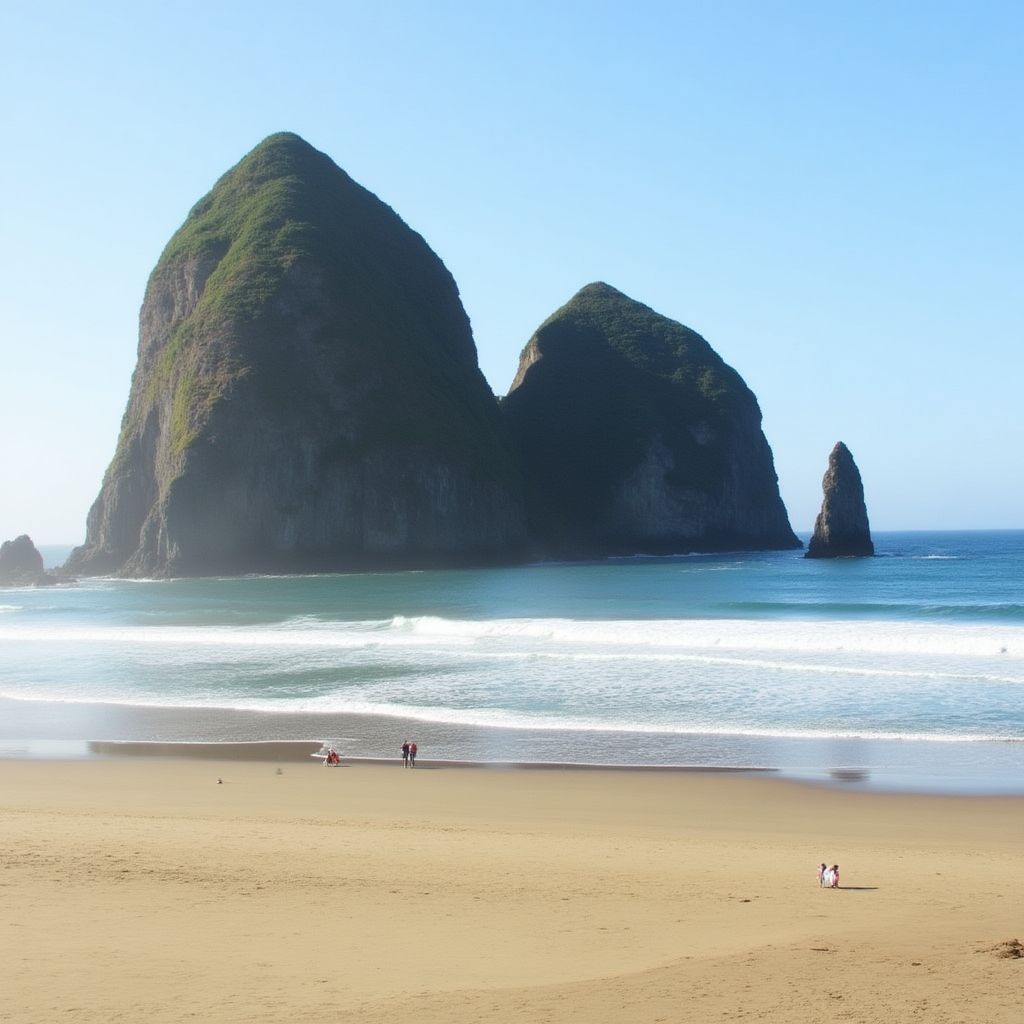 People walking on the beach at the bottom of Gibson Steps with huge cliffs overhead.