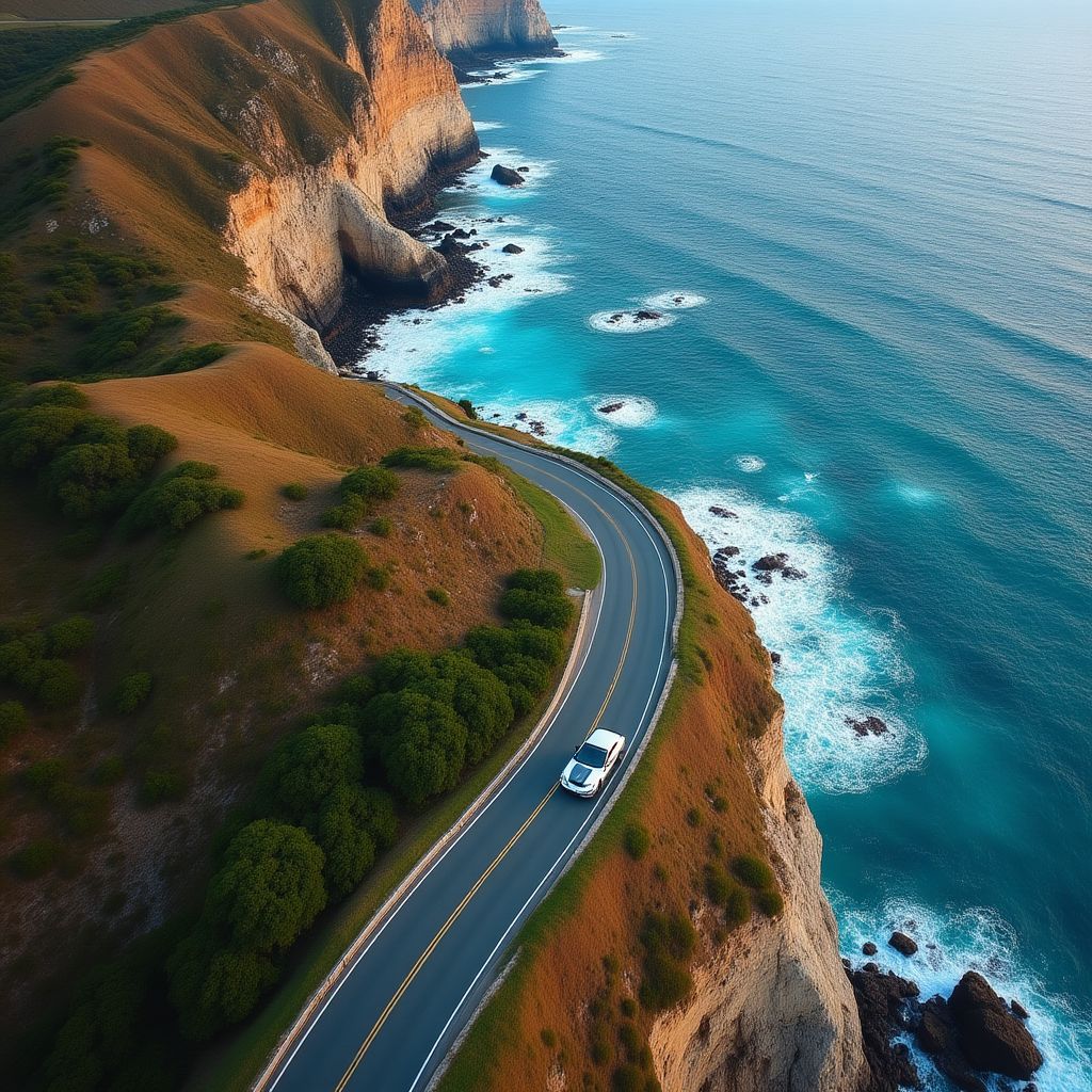 A winding section of the Great Ocean Road with the ocean visible below.